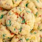 Juicy Christmas Gooey Butter Cookies with powdered sugar coating.