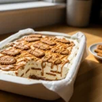 Delicious no-bake cookie butter icebox cake with creamy Biscoff layers