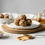 Homemade protein balls recipe with oats peanut butter and honey