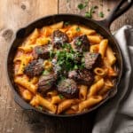 Cajun steak tips and cheesy rigatoni pasta in creamy parmesan sauce.