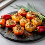 Creamy cheese stuffed mini peppers make a quick high protein snack