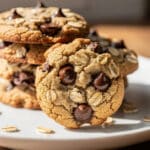 Homemade oatmeal chocolate chip cookies with chewy oats and melty chocolate chips.