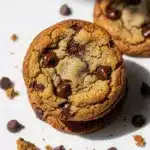 Brown butter chocolate chip cookies with crispy edges and gooey melted chocolate centers.