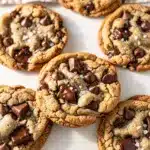 Bakery style chocolate chip cookies with melted chocolate and flaky sea salt