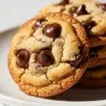 Crispy edge chocolate chip cookies with melty chips and oat milk