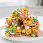 Lucky Charms treat bars with chewy marshmallow and crispy cereal pieces.