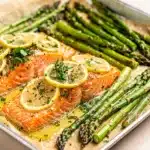 Sheet pan lemon butter salmon with roasted asparagus for a complete meal