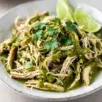 Slow cooker salsa verde chicken recipe with cilantro and lime for dinner