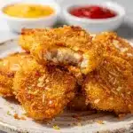 Crispy oven baked chicken nuggets with panko crust and honey mustard dip.