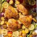 Crispy sheet pan chicken and vegetables with roasted potatoes and peppers