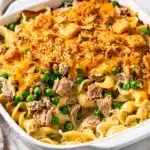Budget Tuna Noodle Casserole with creamy sauce and crispy cracker crust