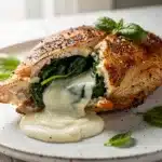 Stuffed spinach mozzarella chicken breast recipe for easy weeknight dinners.