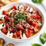 Bruschetta Dip bowl with tomatoes mozzarella basil and olive oil