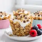 Frozen yogurt granola cups with creamy yogurt and crispy granola texture