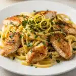 Creamy lemon chicken pasta with tender chicken and al dente pasta.