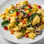 Fluffy veggie egg white scramble with peppers and spinach