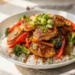 Honey Garlic Chicken Stir Fry with glossy sweet sauce